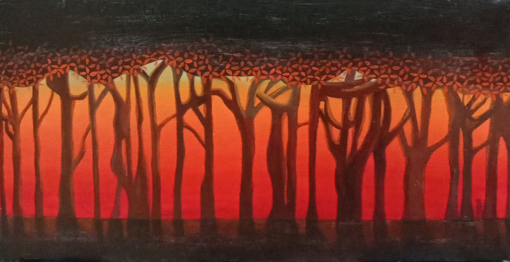 2013 Árboles y Caperucita a contraluz 22x44 Óleo sobre lienzo